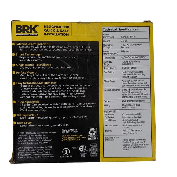 2 Pack BRK First Alert 9120B Smoke Alarm AC Power w/ Battery Backup White NIB - Picture 4 of 6